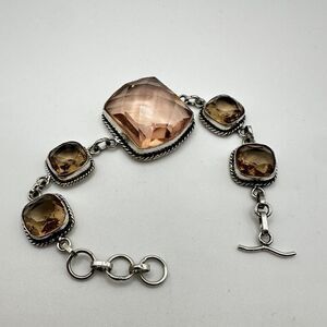 7" Sterling silver, mega MORGANITE and smoky quartz‎ bracelet with toggle clasp!